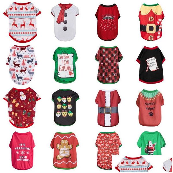 Abbigliamento per cani Camicia per cuccioli traspirante stampata natalizia Natale Pupazzo di neve Renna Abiti Cosplay Drop Delivery Home Garden Articoli per animali domestici Dhhw9