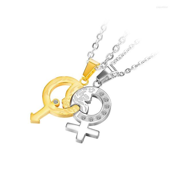 Collane con ciondolo Lovers BFF 2 pezzi Setainium Steel Simboli maschili e femminili Pendenti per uomo Donna Coppie gioielli