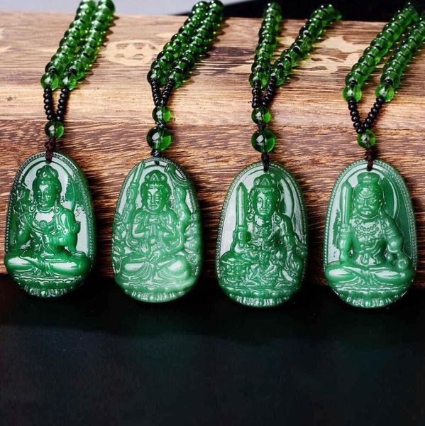 Colar de pingente de pingente de buda verde natural de jade de mulheres amuletas de amuleto em estilo maitreya jóias boa sorte em feng shui