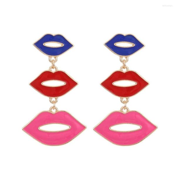 Baumelnde Ohrringe mit drei roten Lippen, Tropfen für Frauen, sexy Mund, Emaille, koreanische schöne Party, Schmuck, Geschenk, Freundin