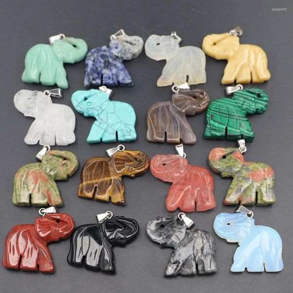 Collane con ciondolo Super Deal Colore misto Pendenti in pietra naturale Charms Elefante per collana Gioielli di moda che fanno 8 pezzi all'ingrosso