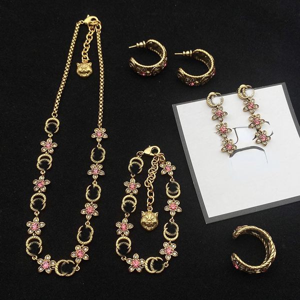 Jóias de jóias de luxo Flor rosa Stromestone colar de bracelete de bracelete