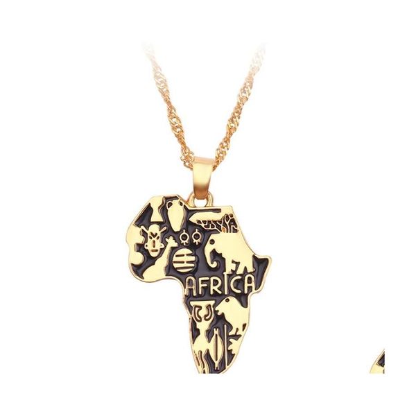 Collane con ciondolo Collana con mappa dell'Africa per donne / uomini Gioielli etiopi Mappe africane all'ingrosso Forniture per hiphop Pendenti con consegna a goccia Dhnsp