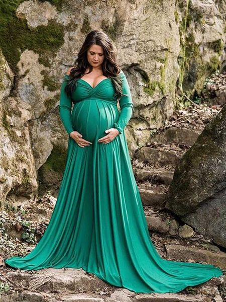 Abito incinta per servizio fotografico fotografico Donna Abiti premaman Spalla estiva Manica lunga Abiti lunghi gravidanza R230519