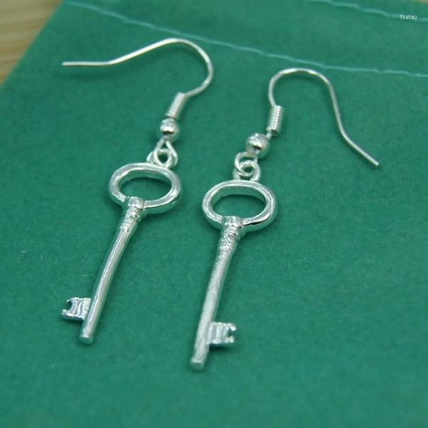 Baumelnde Ohrringe Großhandel Mode 925 Sterling Silber Runde Form Schlüssel glänzend für Frauen Weihnachtsgeschenke Charm Schmuck
