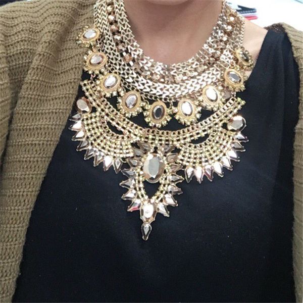 Indische Statement-Halsketten, großer Kragen, große Halsketten, Damenmode, Kristall-Strasssteine, Maxi-lange böhmische ethnische Halskette, Schmuck 230518
