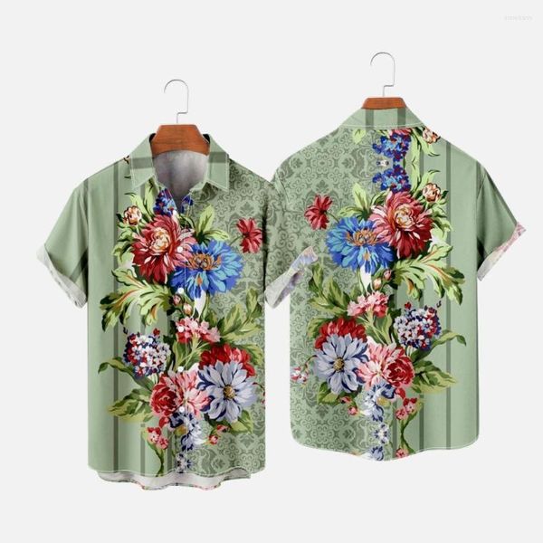 Camisas casuais masculinas estamadas na praia havaiana blusas de manga curta camicias streetwear harajuku