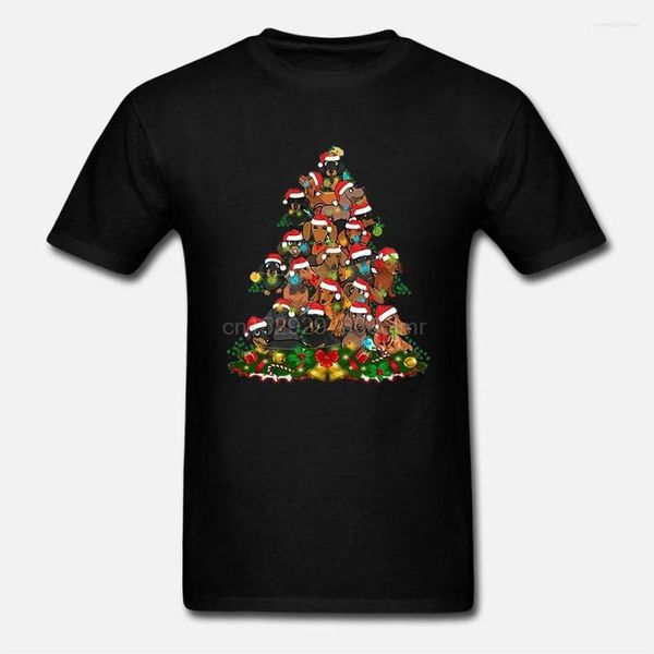 Magliette da uomo Maglietta divertente da uomo Maglietta alla moda Bassotto Albero di Natale Versione bianca T-shirt da donna