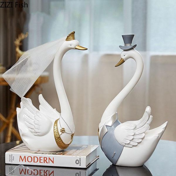 Estatuetas decorativas amantes de cisne estátua resina estatueta casal Gifts Memorial Memorial Sculpture Ornamentos de animais fofos Modern Decor Desk Decor