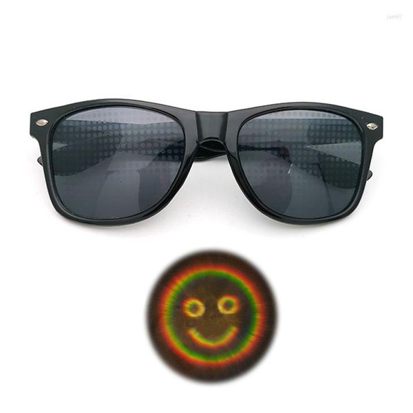 Occhiali da sole 3D Prisma Effetto Diffrazione Occhiali Donna Rettangolo Arcobaleno Caleidoscopio Festival Stile Rave Occhiali Lenti trasparenti / grigie