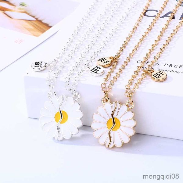 2PcsSet Collana con ciondolo in metallo con margherita magnetica Coppia Collana con fiori per ragazze da donna per gioielli per la festa nuziale degli amanti dei migliori amici