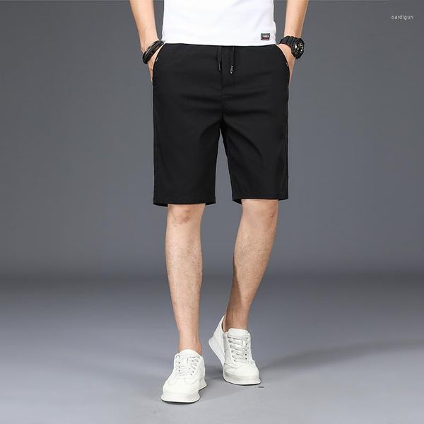 Shorts masculinos verão macio aconchegante tecido de seda de seda masculina calça fina e solta cintura elástica da cintura curta casual