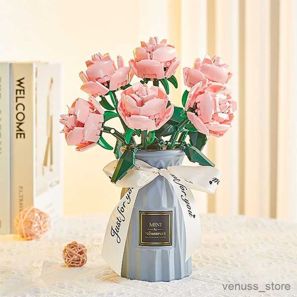 Blöcke Romantischer Blumenstrauß Baustein Pflanze Sonnenblume Rose Blume Modell Blume Blumen Spielzeug Kinder Sets Spielzeug Geschenk R230629