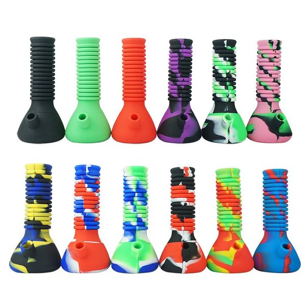 Silicone Hookah Water Tubier copo telescópico que muda a forma de silicone fumando bong bong bords portátil com tigela de vidro do down tronco