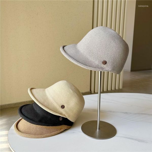 Boinas 202302-HQ Drop Japan Summer Rose Button Natural Grass Brim Sboy Cap lazer Hat do Hat Women Visores