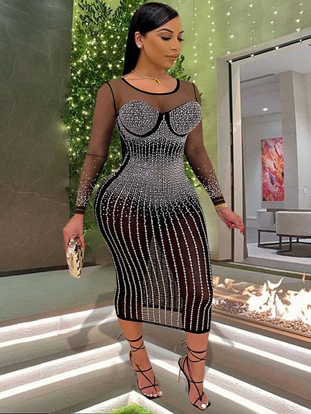 Taglie forti Abiti LW SXY Abito taglia See Through Bodycon Prom Dress Women Long Maxi Sexy Club 230519