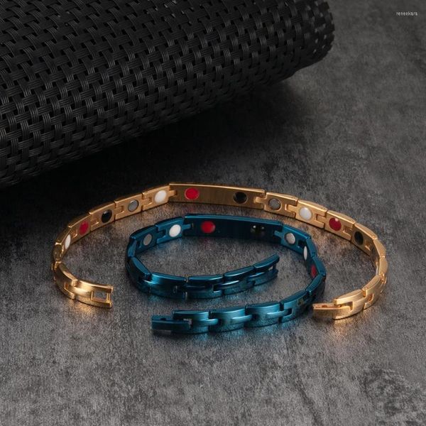 Bracelets de link Ikuinen Bracelete magnético para mulheres aço inoxidável com energia da saúde Crystal Germanium zirconia jóias feminina