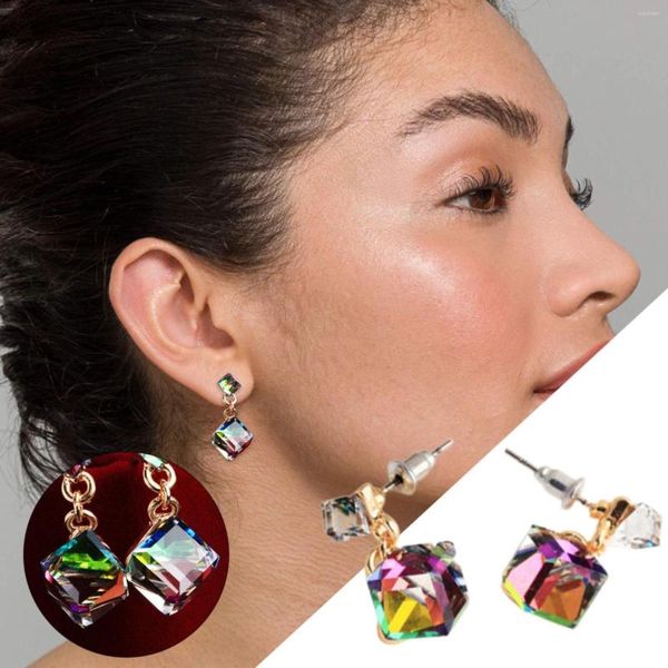 Creolen, Würfel-Anhänger, Tropfen-Ohrring für Frauen mit Steinen, klare grüne Farbe, baumelnder Schmuck, Geschenk