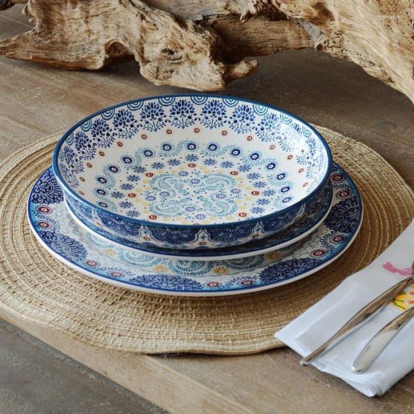 Piatti Blu Arancio Fiore Decorativo Cena Set E Piatti Pastorale Americano Bistecca Pasta Piatto In Ceramica Western El Stoviglie