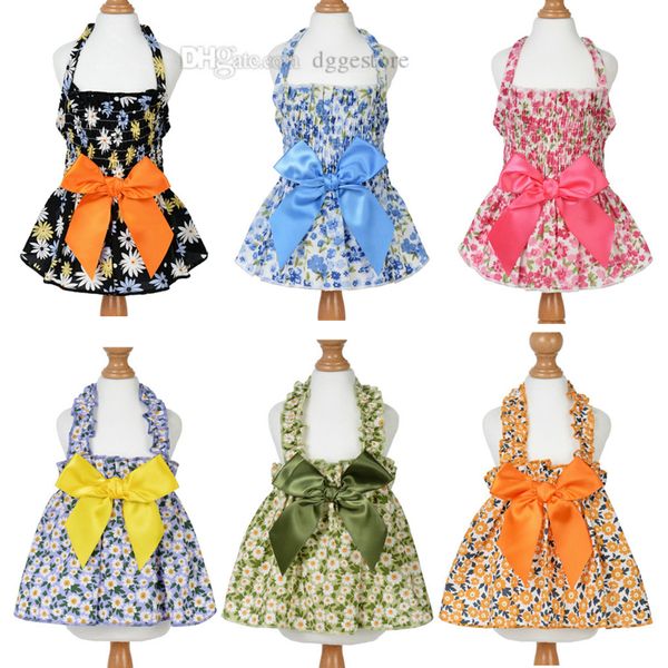 Vestido floral de nó de arco de cachorro, vestidos de princesa de estimação para cachorro de cachorro, cachorro Princess BRACES Suspensa saia, vestido de vestido de verão floral