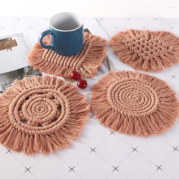 Tapetes de mesa marrom cinza marrom bege trançado copo de tanta copos de tapeçaria de tapeçaria de tapeçaria pendurada na parede boho decoração de decoração de escritório de decoração