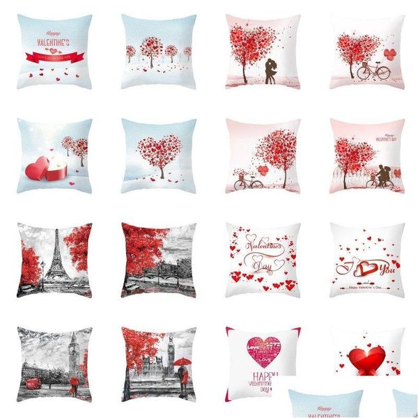 Подушка корпус Happy Valentine Pillowcase Peach Skin Day ER Сердце в форме любовника диван бросить каплю Дома