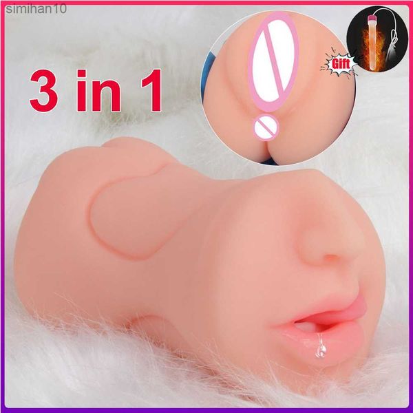 Giocattoli per adulti 3 in 1 Masturbatori per uomini Giocattoli sessuali Vagina artificiale Bocca anale Realistico Erotico Adulti Figa Silicone Strumenti per masturbazione maschile L230519