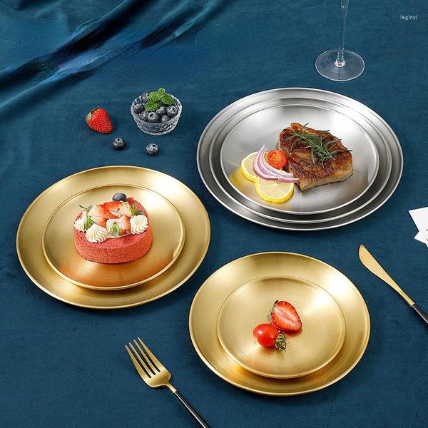 Platten 304 Koreanische Edelstahl Platte Grill Einfache Buffet Metall Tablett Obst Dessert