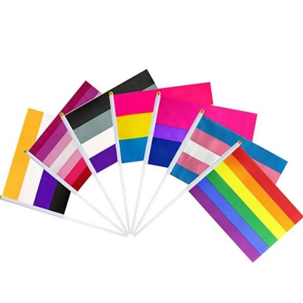 Kleine Progress Pride Regenbogen-Gay-Stick-Flagge, Mini-Handheld, inklusive Progressive Pride LGBT-Flaggen, Partydekorationen vu0519