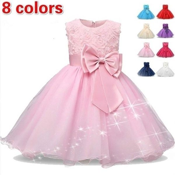 Abiti da ragazza Vestito da bambino Vestito da principessa Fiore Elegante Abito da sposa Fiocco grande Compleanno Bambini per bambini Tutu 230518