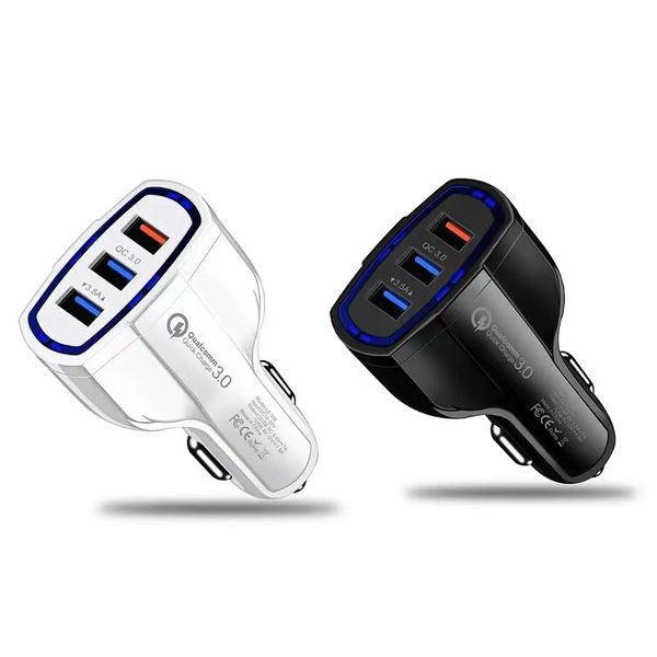 3 Ports QC3.0 Autoladegerät-Adapter Schnellladung USB-Schnelllade-Ladegeräte für iPhone 13 14 Pro Max Samsung S21 S20 Xiaomi