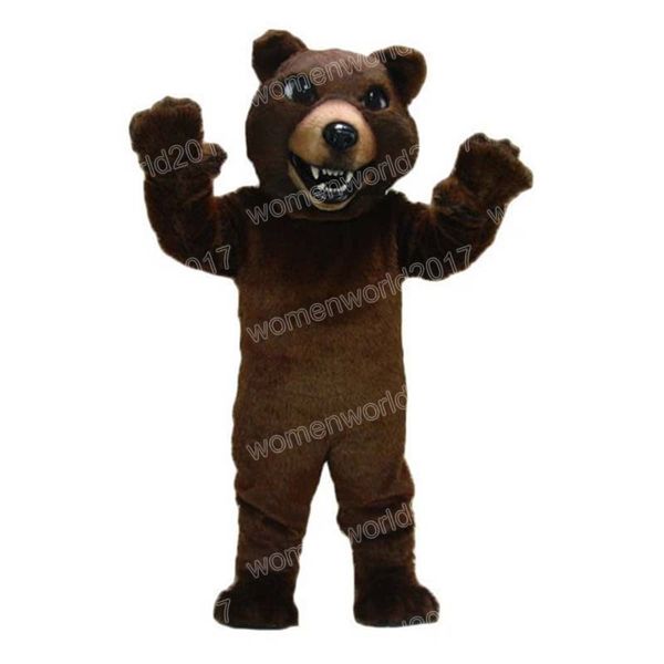 Costume della mascotte dell'orso bruno scuro di Halloween Simulazione Personaggio dei cartoni animati Vestito Vestito Carnevale Adulti Festa di compleanno Vestito operato per uomo Donna