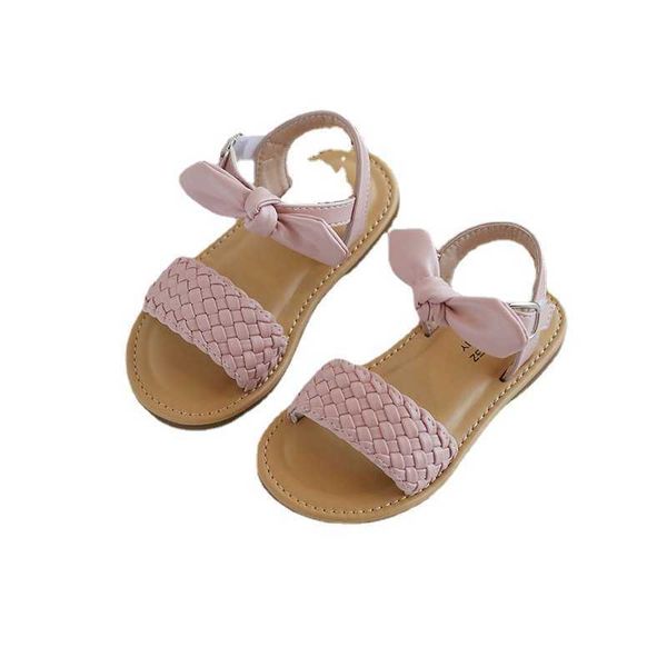 Sandálias Sapatos infantis para sandálias femininas verão fofo arco tecer sapatos de menina saltos planos sandálias de praia infantil meninas smg248 aa230518