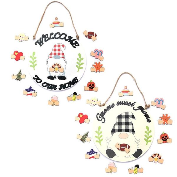 Ghirlande di fiori decorativi Double Side Gnome Doll Porta d'ingresso Hanger Decor con 12 parti di ricambio Ingresso Wall Hanging Craft Festival