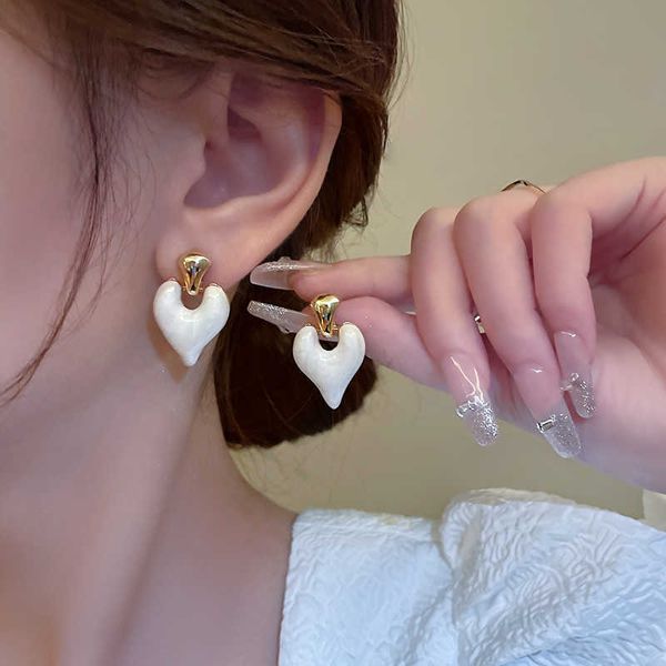 Charme JWER blanc émail coeur glaçure boucles d'oreilles pour femmes Couple cadeaux à la mode coréen Simple mignon romantique esthétique bijoux AA230518