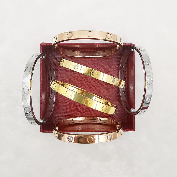 Mode Gold Armreif Edelstahl Armbänder Berühmte Luxus Designer Marke Schmuck Frauen Paar SCHRAUBE 4Diamanten 6mm Großhandel 16-22