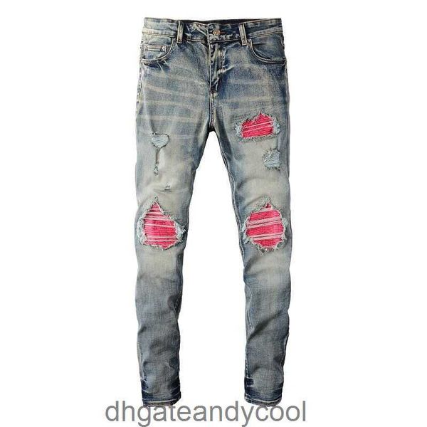 Amirres calças de brim designer homem velho luz cor lavagem elástica denim alta rua maré buraco remendo emagrecimento slp calças jeans homens 1u9v