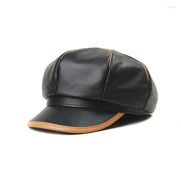 Berretti berretto piatto da guida in vera pelle morbida 2023 autunno inverno donna uomo moda alla moda all'aperto sport tenere al caldo cappello Sboy nero