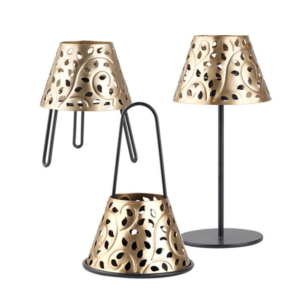 Vintage schwarz-goldene Kerzenlampe aus Metall mit ausgehöhltem Schirm, Teelichthalter für Tischdekoration, Hausgarten-Dekoration, Urlaubsgeschenke