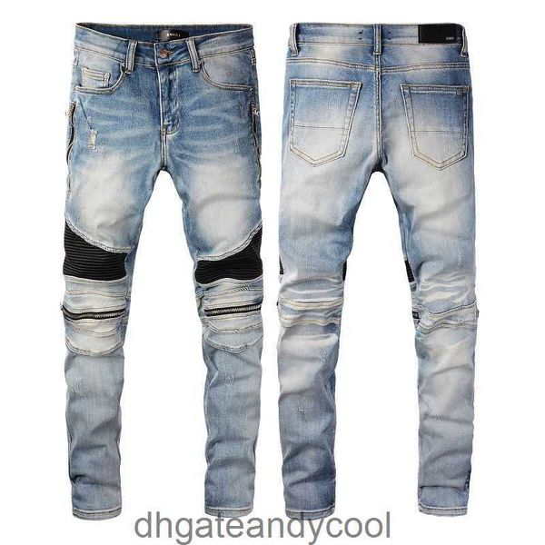 Amirres Jeans Designer-Hosen für Herren, neue High-Street-Mode-Jeans, Denim, Jugend, Spleiß, Reißverschluss, hergestellt, alter Punk-Stil, schmale Passform, Füße, Hose AXM6