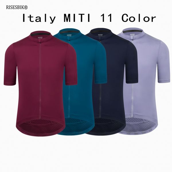 Radsport-Shirts Oberteile RISESBIK Herren-Radtrikot, Shorts, Ärmel, Fahrradbekleidung, Rennrad-Jersey-Hemd, vollständig gefärbt, italienischer Stoff, UPF 50, 230518