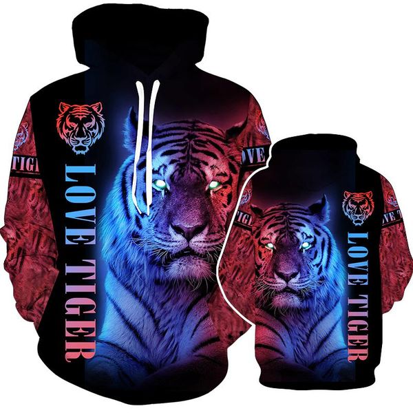 Мужские толстовки толстовок Tiger 3D Printhipie Men Men Men Men Men Casual Loak Hip Hop Streetwear Улочная одежда с ореш