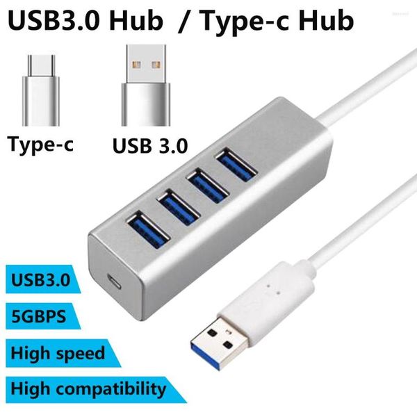 Mini USB 3.0 Hub Type-c Guscio in lega di alluminio Distributore di porte Typec4 Supporta la tastiera del mouse del disco rigido esterno U