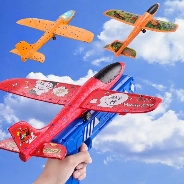 Modelo Diecast Plano de espuma 10m ER Catapult Glider Airplane Gun Toy Children Game Bubble Shooting Shooting Fly Roundabout Toys 230518