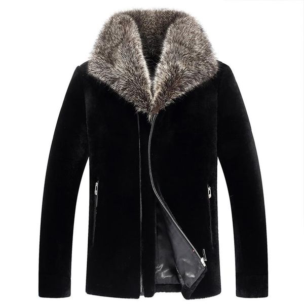 Cappotto in vera pelliccia sintetica in pelle da uomo Shearling di pecora Giacca invernale calda Abbigliamento uomo 2023 Giacche con collo di procione Veste XJL-6018 MY1713