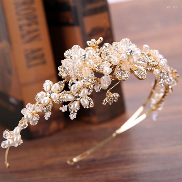 Fermagli per capelli Corea Moda Sposa Corona Fiore Strass Fascia per capelli Tiara Perla Copricapo da sposa Accessori per gioielli