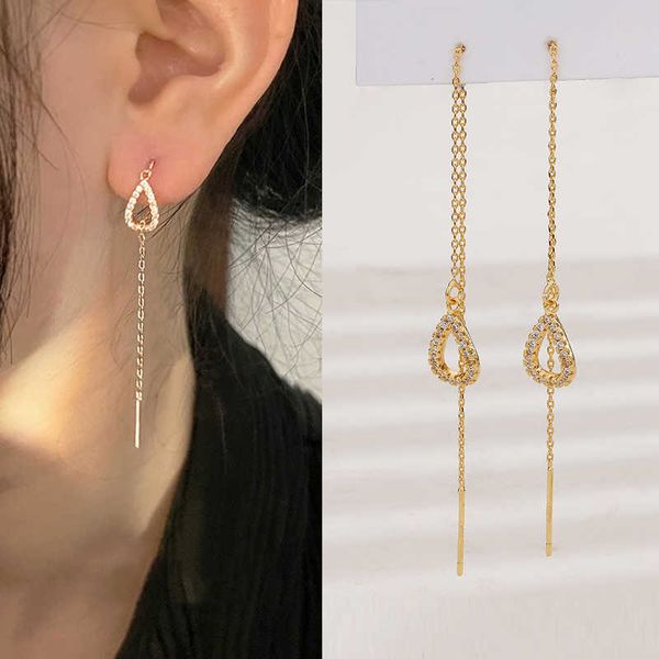 Charm JWER Wassertropfen Ohrlinie Lange hängende Ohrringe für Frauen Goldfarbe Zirkon Kristall Piercing Einfädler Ohrring Zubehör Schmuck AA230518