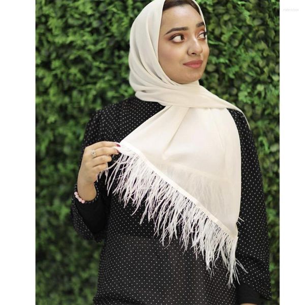 Roupas étnicas 2023 Feather Bottom Hijab Summer Chiffon Lenfarves Moda de moda muçulmana Longo de xale para mulheres Veil Headwrap Islam