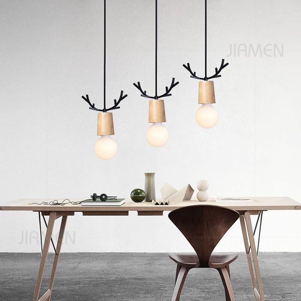 Lampade a sospensione Nordic Led Lamp Antler Hanging Light Loft Fixtures Modern Home Living Room Kitchen Bedroom Decor Lussuoso in legno