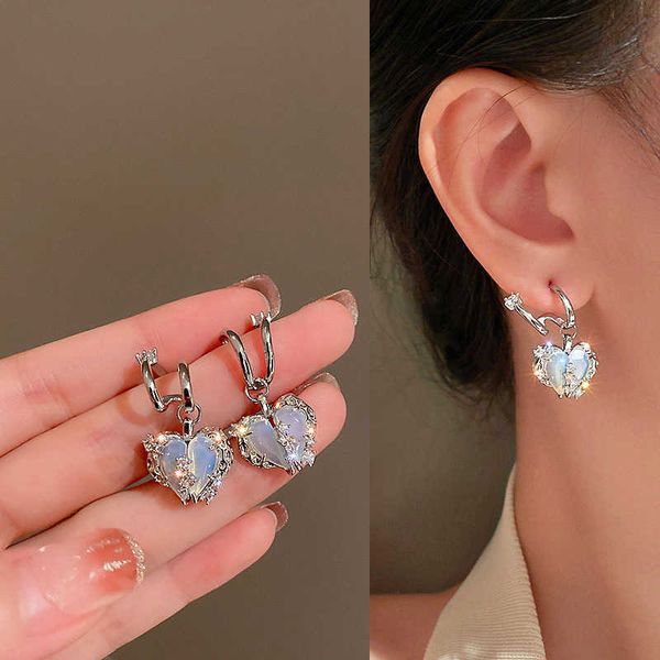 Charm New Korean Fashion Zircon Split Heart Orecchini Donna Vintage Luxury Orecchini a bottone Ragazze Estetica Set Anello Collana Gioielli AA230518